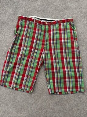 Polo by Ralph Lauren Red & Green Plaid Cotton Flat Front Shorts